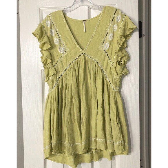 Free People Sz Medium Falling Water‎ Babydoll Embroidered Tunic Top Boho Y2K - Picture 2 of 10